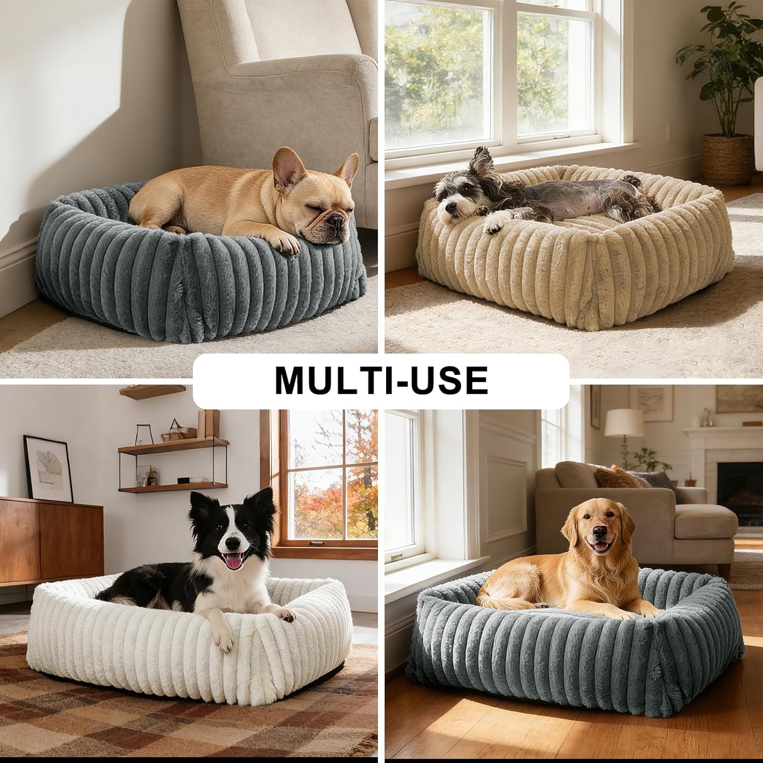 FURTIME Dog Bed for Small Dogs, Washable Orthopedic Dog Bed with Removable Cover, Rectangle Soft Calming Sleeping Puppy Bed Durable Pet Cuddler with Anti-Slip Bottom, Grey, S (20x19x6)